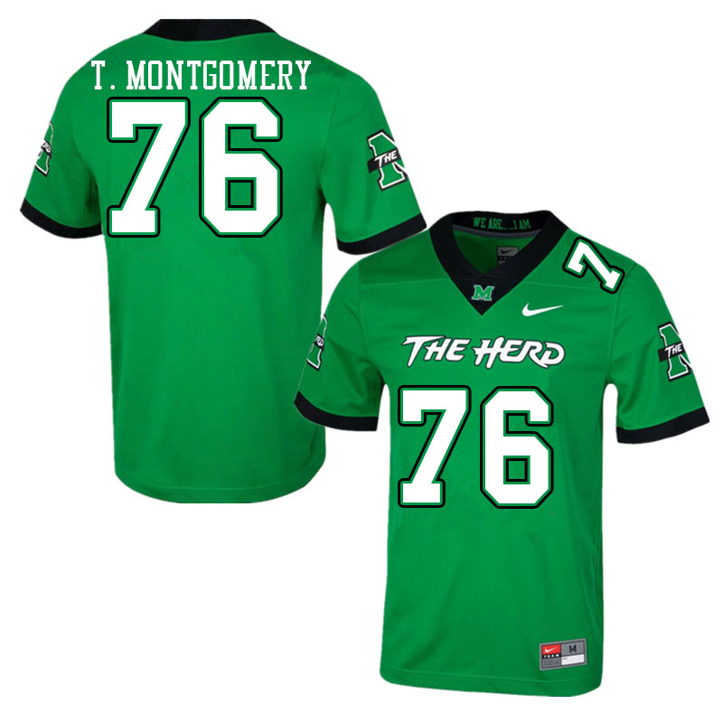 Men #76 Tariq Montgomery Marshall Thundering Herd College Football Jerseys Stitched-Green - Click Image to Close